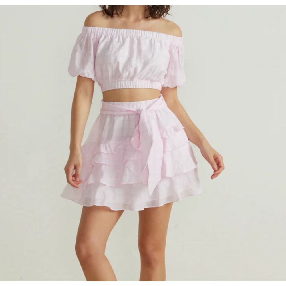 NWT MINKPINK Nive Pink and White Mini Skirt M